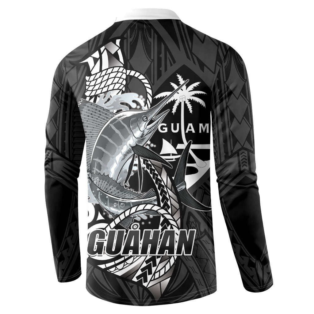 Guam Blue Marlin Fishing Button Sweatshirt Guahan Fish Hook Tattoo Black Version LT14 - Polynesian Pride
