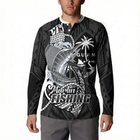 Guam Blue Marlin Fishing Button Sweatshirt Guahan Fish Hook Tattoo Black Version LT14 - Polynesian Pride