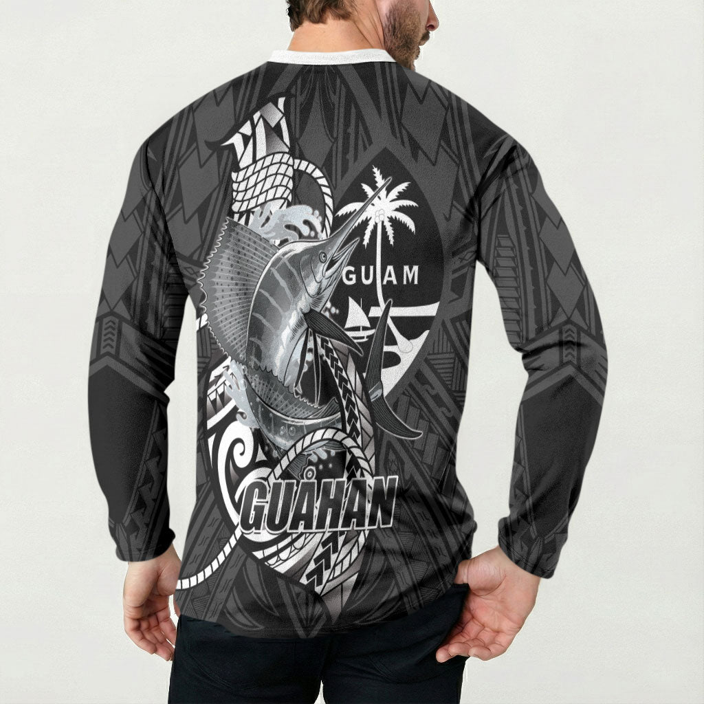 Guam Blue Marlin Fishing Button Sweatshirt Guahan Fish Hook Tattoo Black Version LT14 - Polynesian Pride