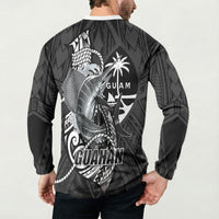 Guam Blue Marlin Fishing Button Sweatshirt Guahan Fish Hook Tattoo Black Version LT14 - Polynesian Pride