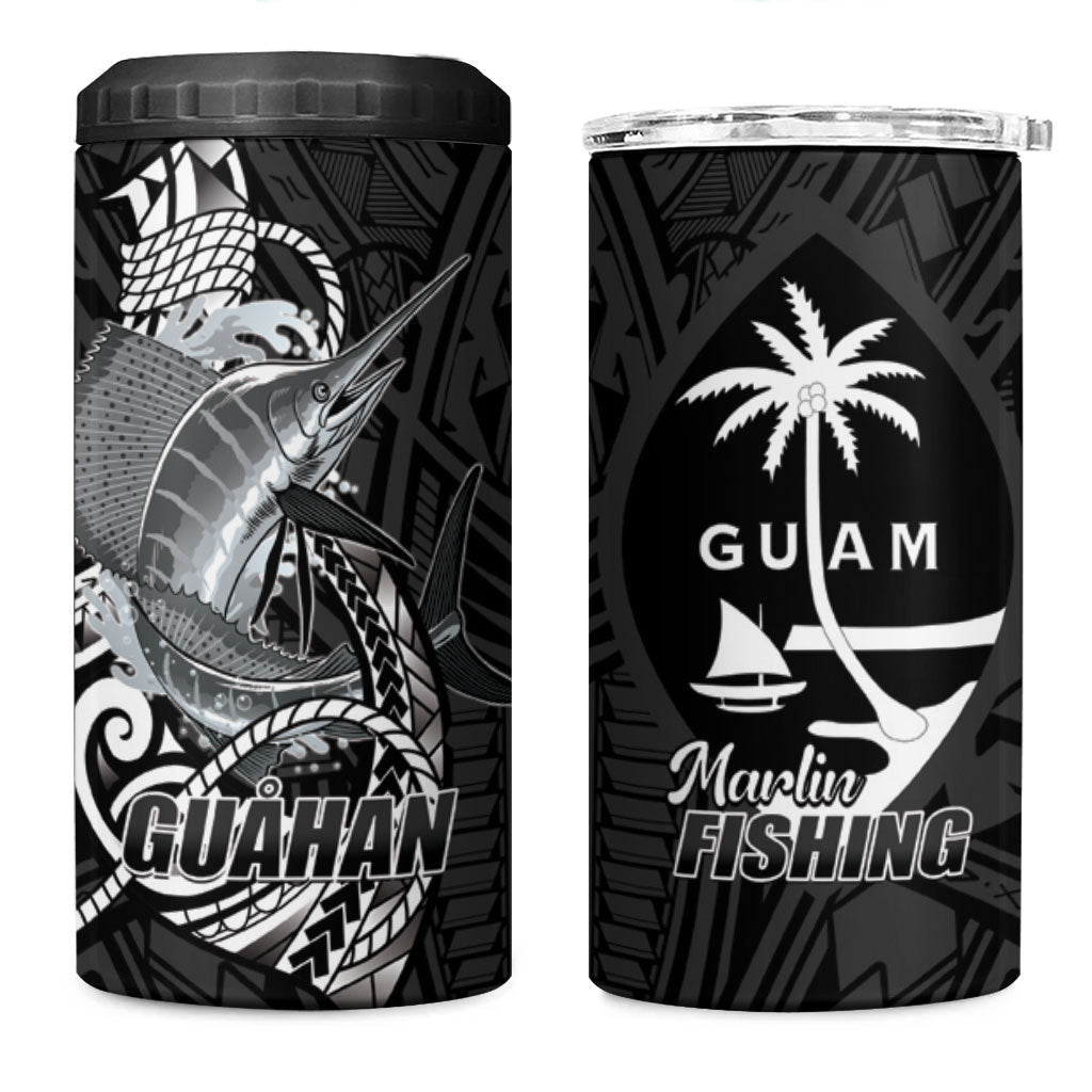 Guam Blue Marlin Fishing 4 in 1 Can Cooler Tumbler Guahan Fish Hook Tattoo Black Version LT14 One Size: 16 oz Black - Polynesian Pride
