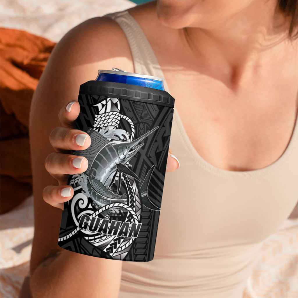 Guam Blue Marlin Fishing 4 in 1 Can Cooler Tumbler Guahan Fish Hook Tattoo Black Version LT14 - Polynesian Pride