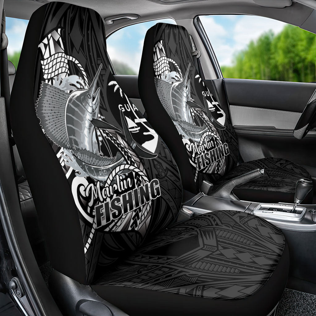 Guam Blue Marlin Fishing Car Seat Cover Guahan Fish Hook Tattoo Black Version LT14 - Polynesian Pride