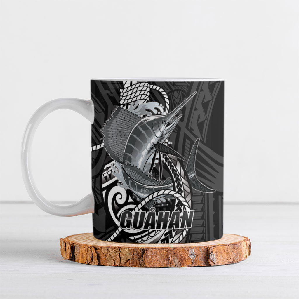 Guam Blue Marlin Fishing Ceramic Mug Guahan Fish Hook Tattoo Black Version