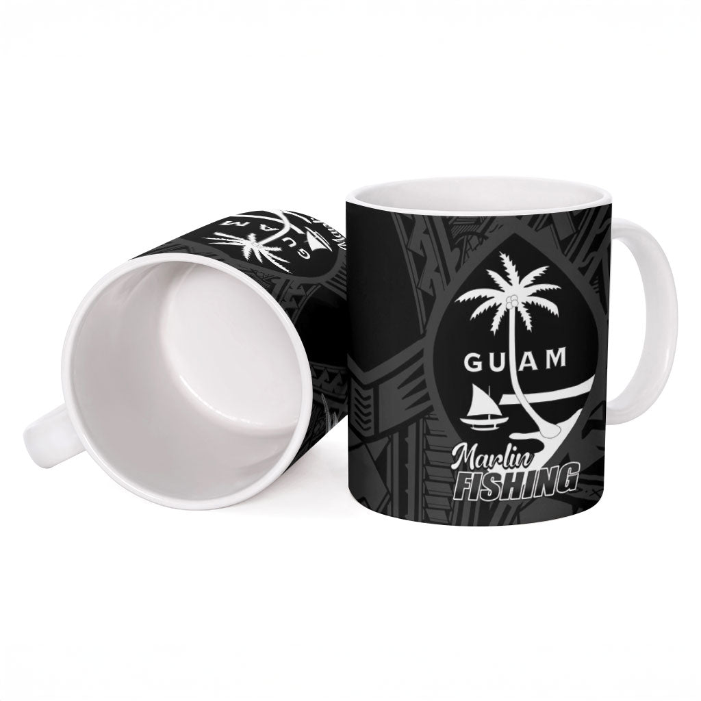 Guam Blue Marlin Fishing Ceramic Mug Guahan Fish Hook Tattoo Black Version LT14 - Polynesian Pride