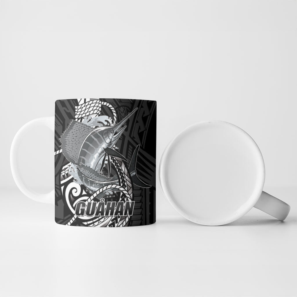 Guam Blue Marlin Fishing Ceramic Mug Guahan Fish Hook Tattoo Black Version LT14 - Polynesian Pride