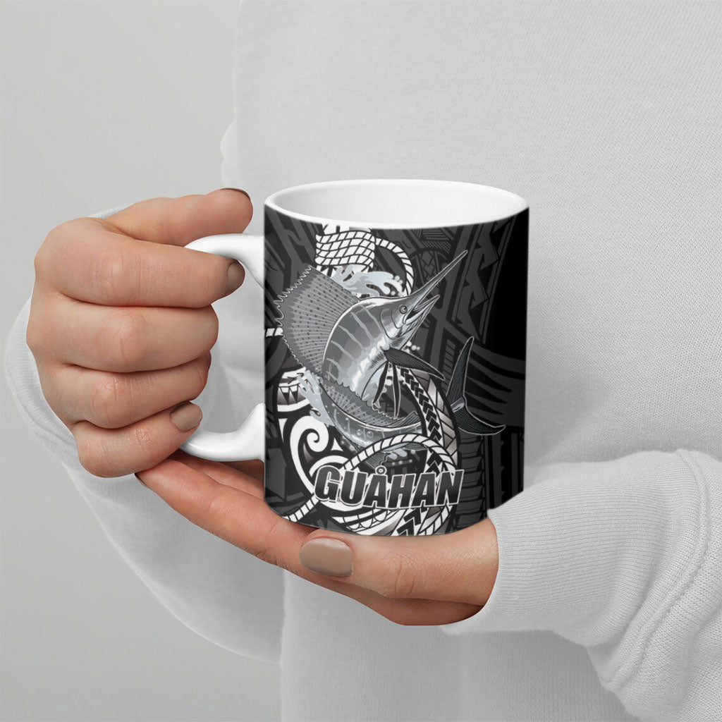 Guam Blue Marlin Fishing Ceramic Mug Guahan Fish Hook Tattoo Black Version LT14 - Polynesian Pride