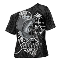 Guam Blue Marlin Fishing Cross Shoulder Shirt Guahan Fish Hook Tattoo Black Version LT14 - Polynesian Pride