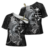 Guam Blue Marlin Fishing Cross Shoulder Shirt Guahan Fish Hook Tattoo Black Version LT14 - Polynesian Pride