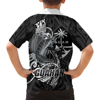 Guam Blue Marlin Fishing Family Matching Long Sleeve Bodycon Dress and Hawaiian Shirt Guahan Fish Hook Tattoo Black Version