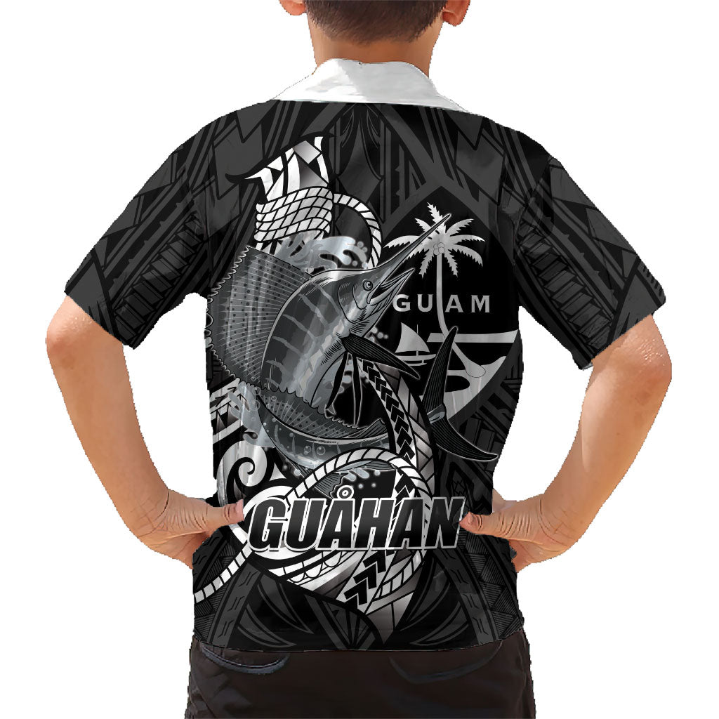 Guam Blue Marlin Fishing Family Matching Mermaid Dress and Hawaiian Shirt Guahan Fish Hook Tattoo Black Version