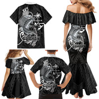 Guam Blue Marlin Fishing Family Matching Mermaid Dress and Hawaiian Shirt Guahan Fish Hook Tattoo Black Version