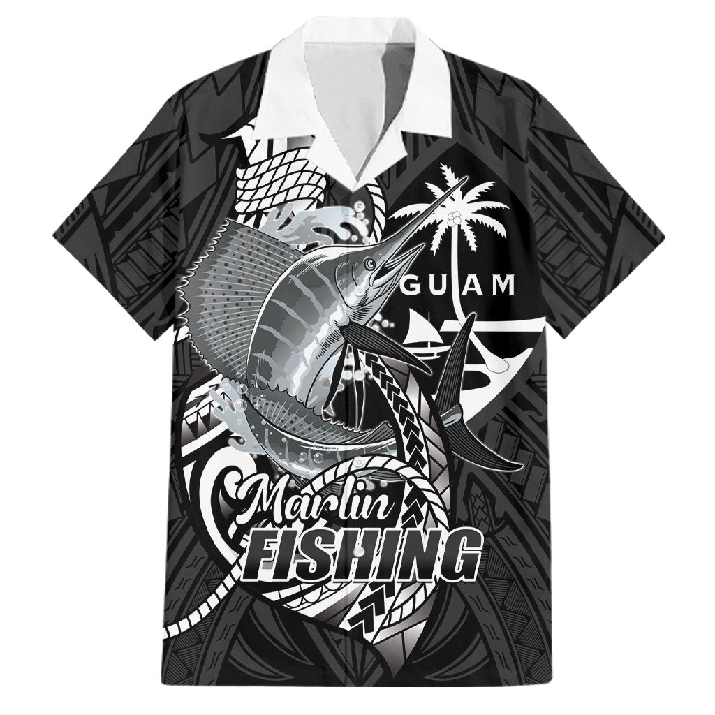 Guam Blue Marlin Fishing Family Matching Mermaid Dress and Hawaiian Shirt Guahan Fish Hook Tattoo Black Version