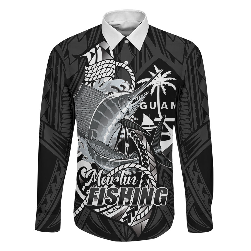 Guam Blue Marlin Fishing Family Matching Mermaid Dress and Hawaiian Shirt Guahan Fish Hook Tattoo Black Version