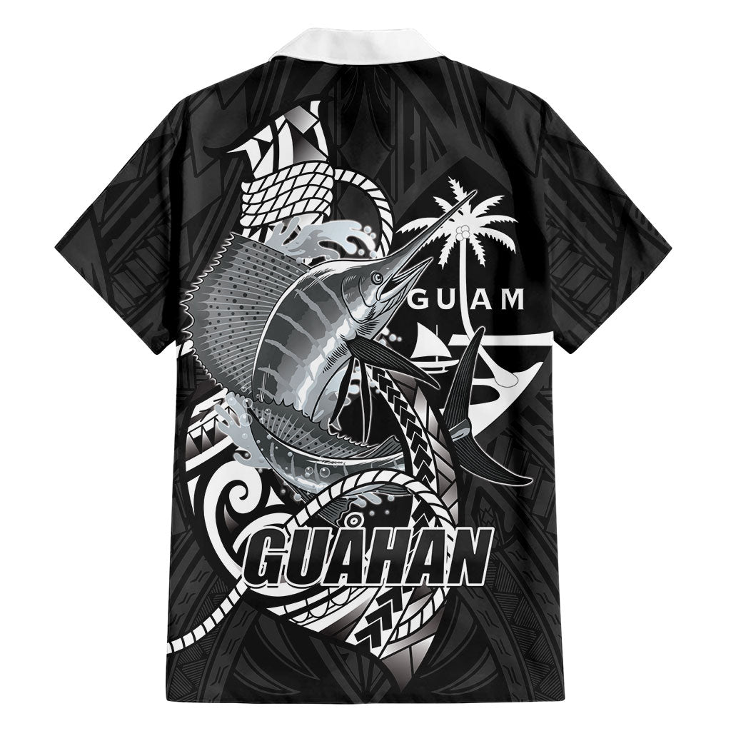 Guam Blue Marlin Fishing Family Matching Puletasi and Hawaiian Shirt Guahan Fish Hook Tattoo Black Version