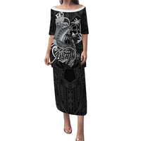 Guam Blue Marlin Fishing Family Matching Puletasi and Hawaiian Shirt Guahan Fish Hook Tattoo Black Version