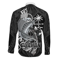 Guam Blue Marlin Fishing Family Matching Short Sleeve Bodycon Dress and Hawaiian Shirt Guahan Fish Hook Tattoo Black Version
