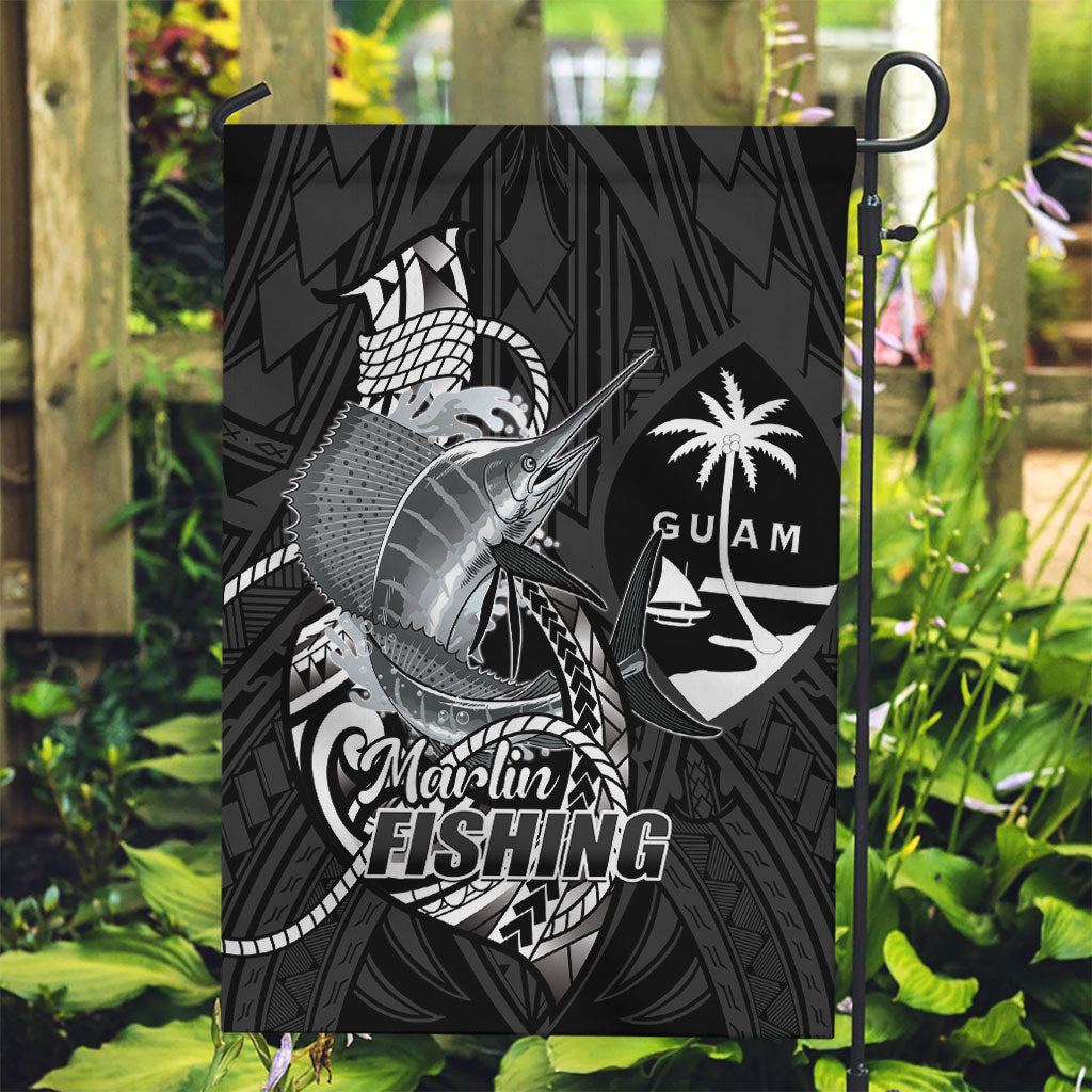 Guam Blue Marlin Fishing Garden Flag Guahan Fish Hook Tattoo Black Version LT14 Garden Flag Black - Polynesian Pride