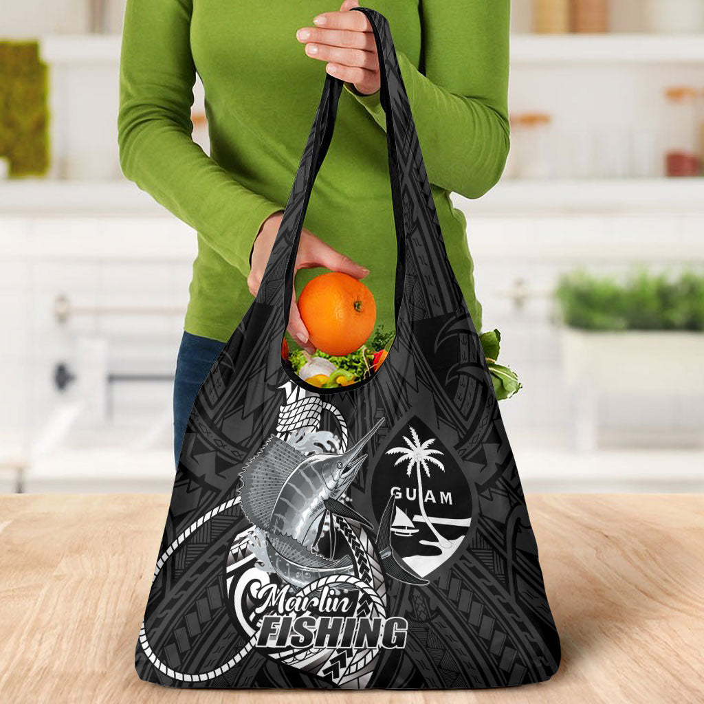 Guam Blue Marlin Fishing Grocery Bag Guahan Fish Hook Tattoo Black Version LT14 - Polynesian Pride