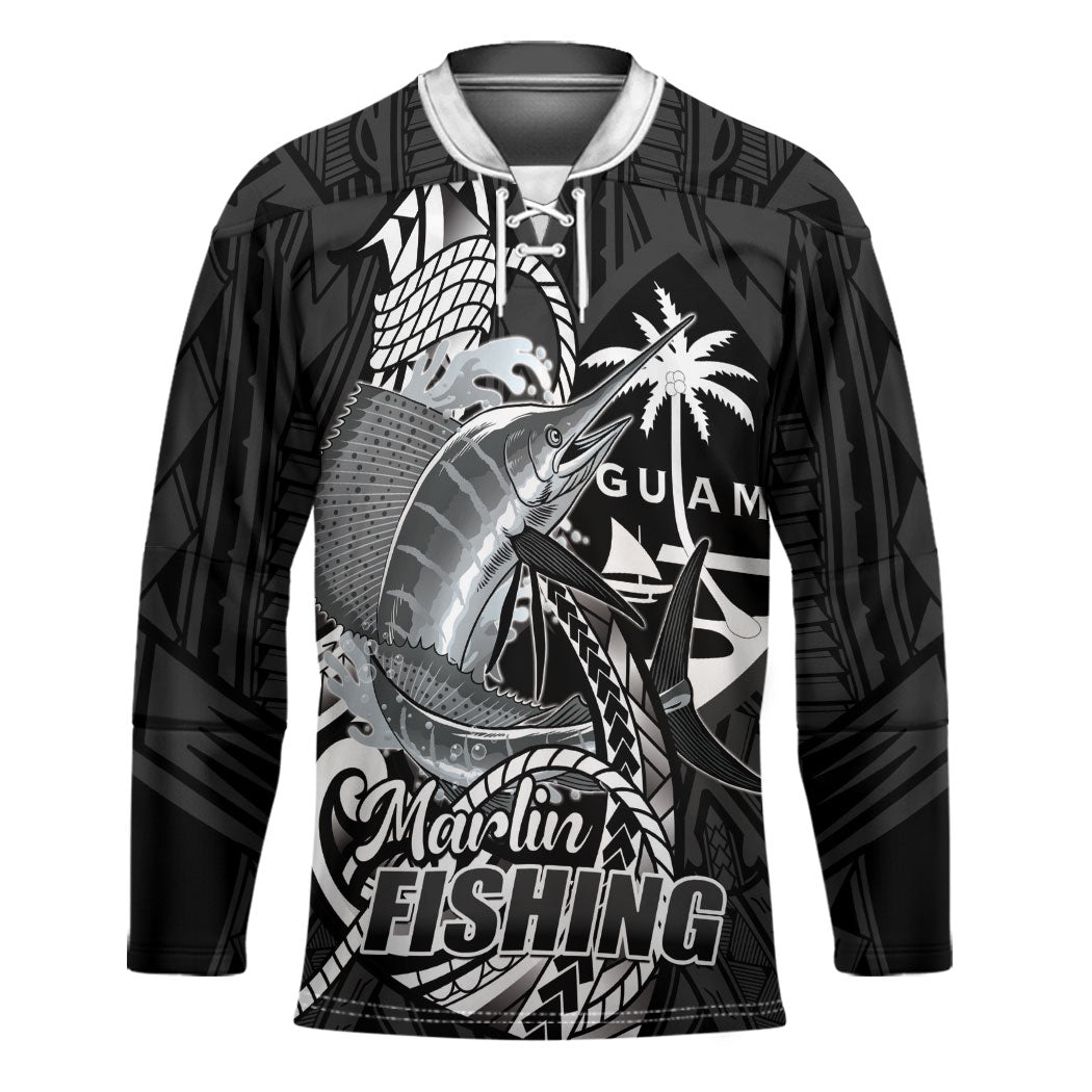 Guam Blue Marlin Fishing Hockey Jersey Guahan Fish Hook Tattoo Black Version