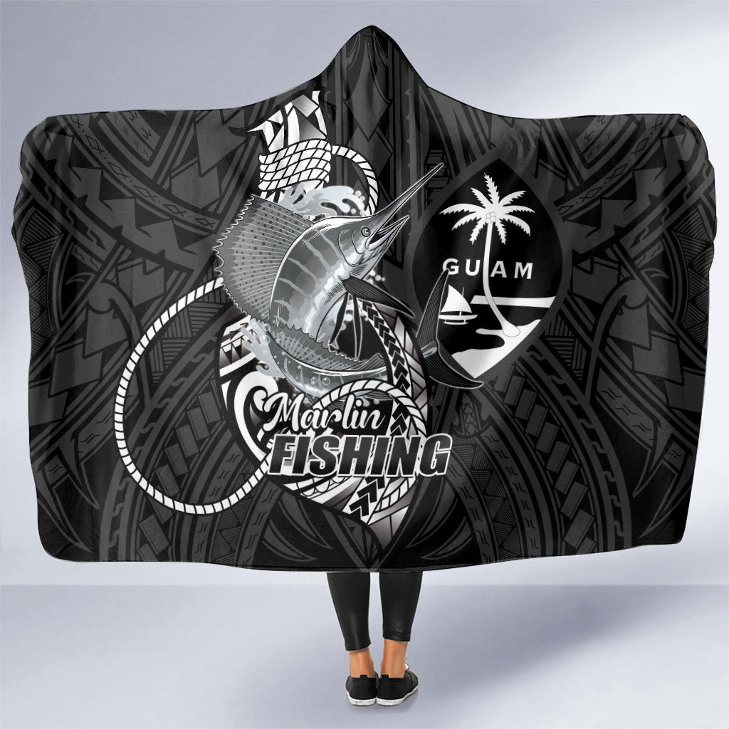 Guam Blue Marlin Fishing Hooded Blanket Guahan Fish Hook Tattoo Black Version LT14 One Size Black - Polynesian Pride