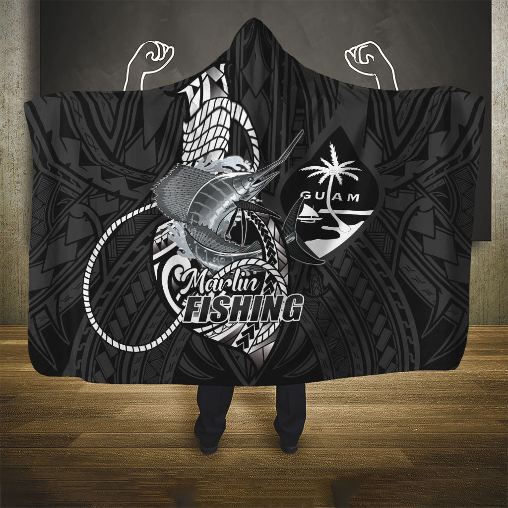 Guam Blue Marlin Fishing Hooded Blanket Guahan Fish Hook Tattoo Black Version LT14 - Polynesian Pride
