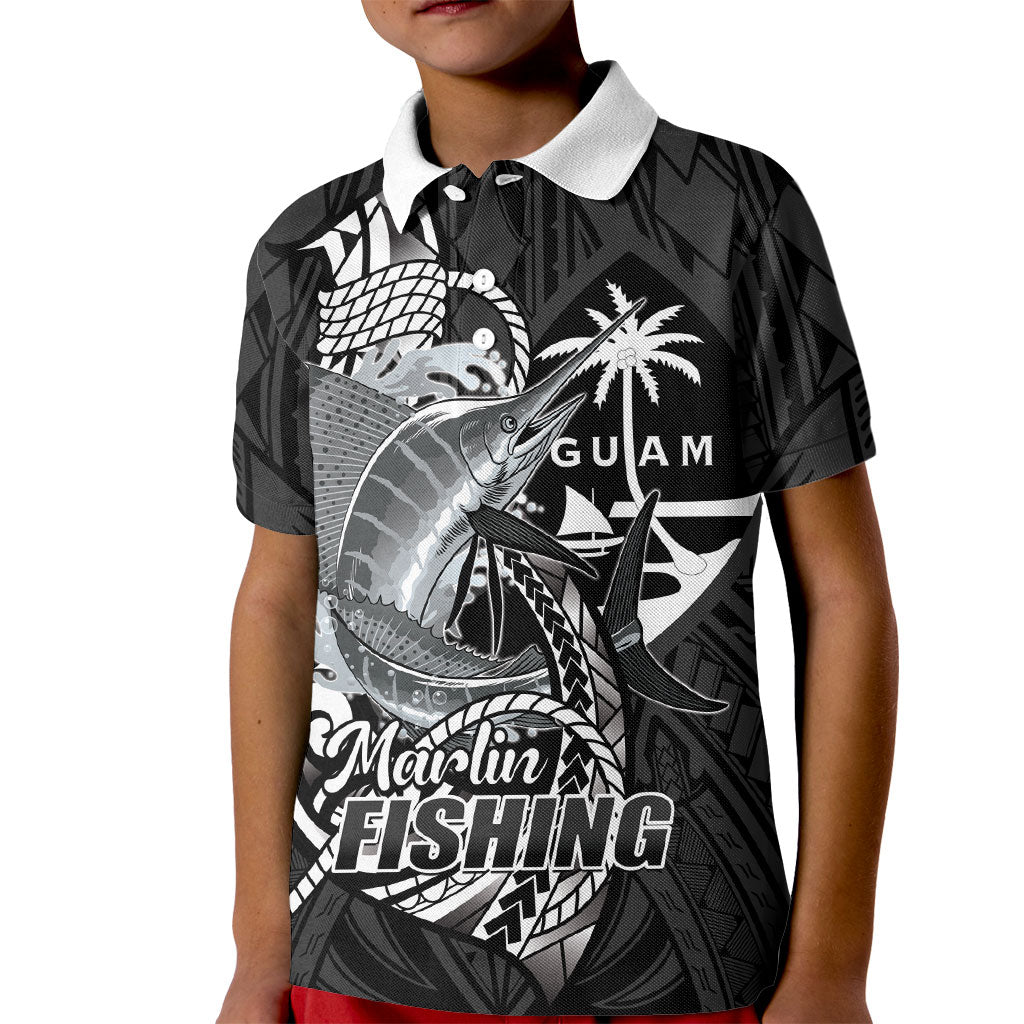 Guam Blue Marlin Fishing Kid Polo Shirt Guahan Fish Hook Tattoo Black Version