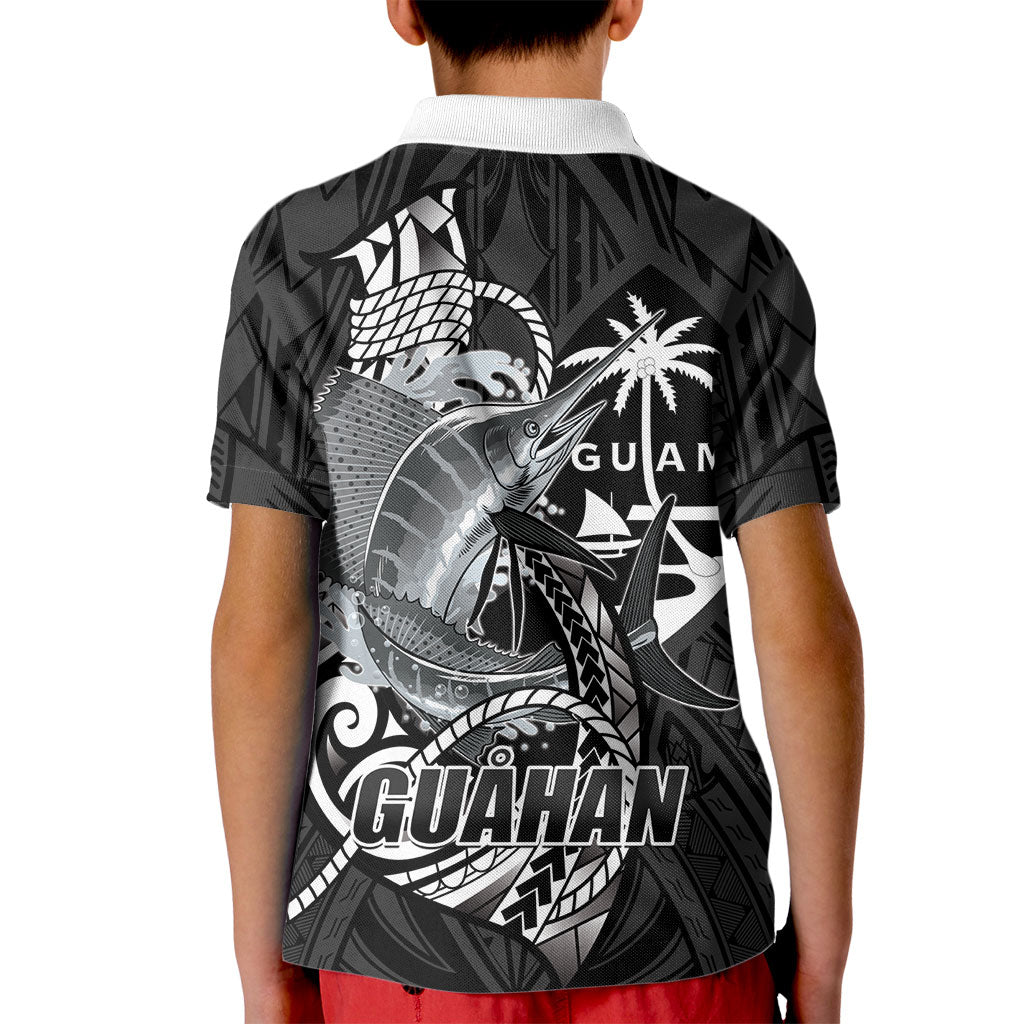 Guam Blue Marlin Fishing Kid Polo Shirt Guahan Fish Hook Tattoo Black Version