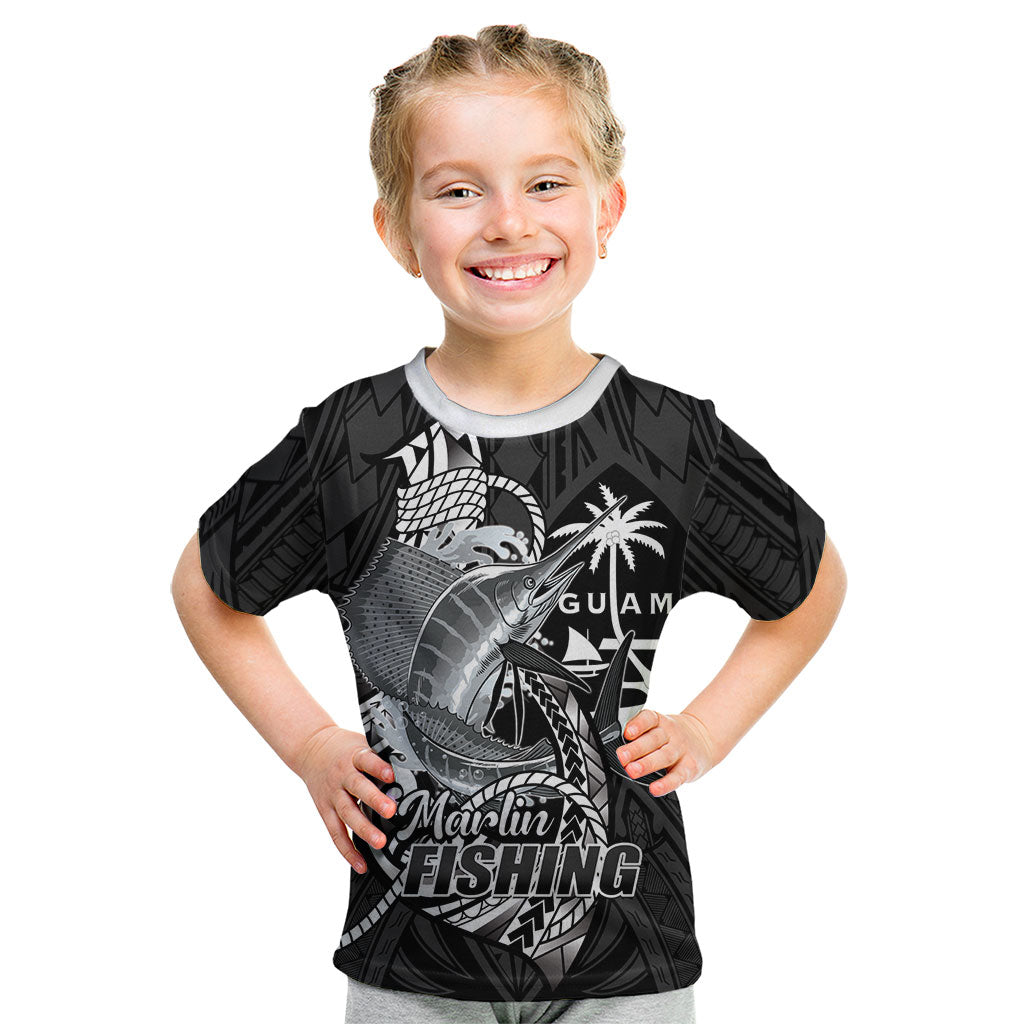 Guam Blue Marlin Fishing Kid T Shirt Guahan Fish Hook Tattoo Black Version