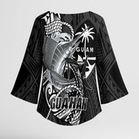 Guam Blue Marlin Fishing Kimono Sleeve Blouse Guahan Fish Hook Tattoo Black Version LT14 - Polynesian Pride