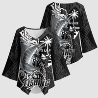 Guam Blue Marlin Fishing Kimono Sleeve Blouse Guahan Fish Hook Tattoo Black Version LT14 - Polynesian Pride