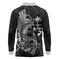 Guam Blue Marlin Fishing Long Sleeve Polo Shirt Guahan Fish Hook Tattoo Black Version LT14 - Polynesian Pride