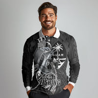 Guam Blue Marlin Fishing Long Sleeve Polo Shirt Guahan Fish Hook Tattoo Black Version LT14 - Polynesian Pride