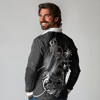 Guam Blue Marlin Fishing Long Sleeve Polo Shirt Guahan Fish Hook Tattoo Black Version LT14 - Polynesian Pride