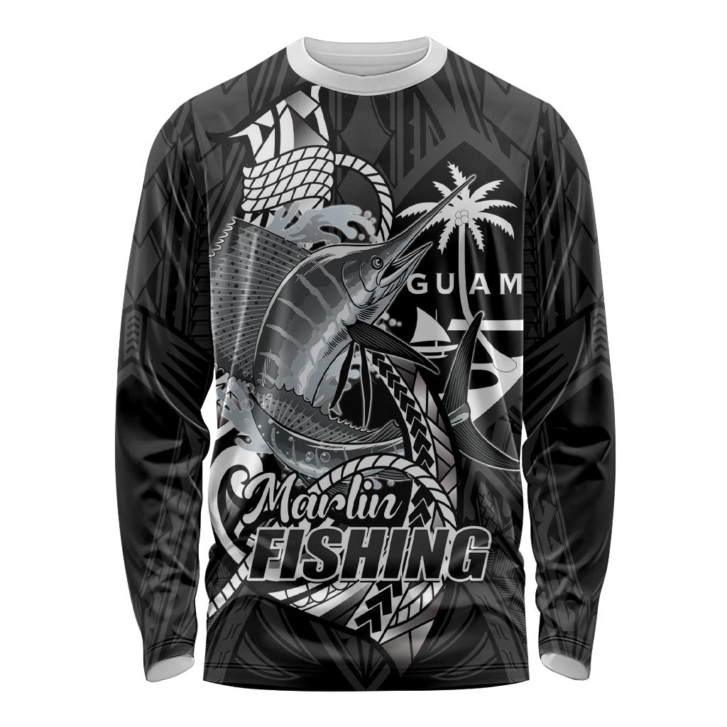 Guam Blue Marlin Fishing Long Sleeve Shirt Guahan Fish Hook Tattoo Black Version