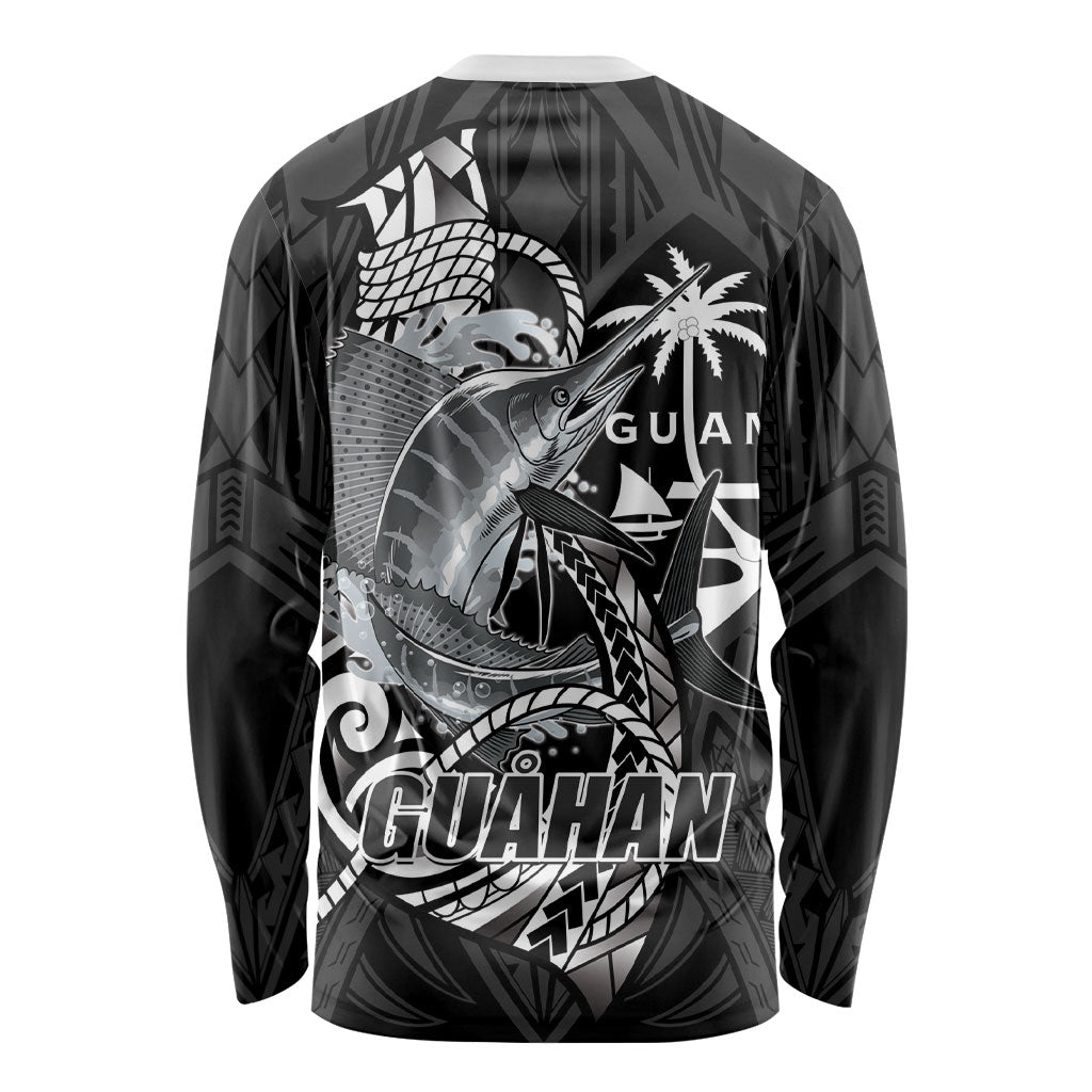 Guam Blue Marlin Fishing Long Sleeve Shirt Guahan Fish Hook Tattoo Black Version LT14 - Polynesian Pride