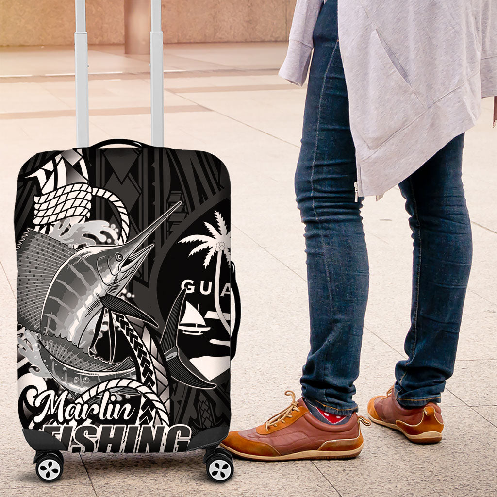 Guam Blue Marlin Fishing Luggage Cover Guahan Fish Hook Tattoo Black Version LT14 Black - Polynesian Pride