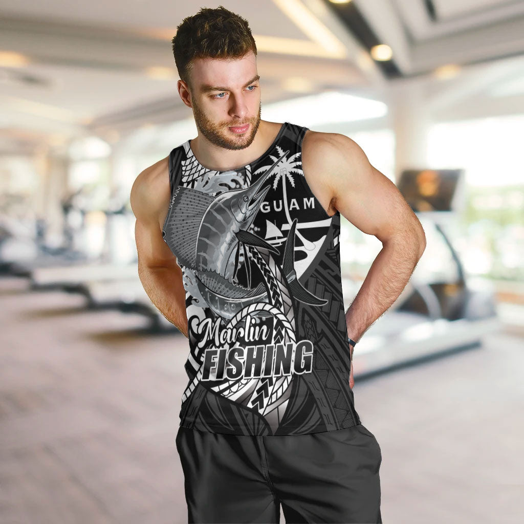 Guam Blue Marlin Fishing Men Tank Top Guahan Fish Hook Tattoo Black Version LT14 Black - Polynesian Pride