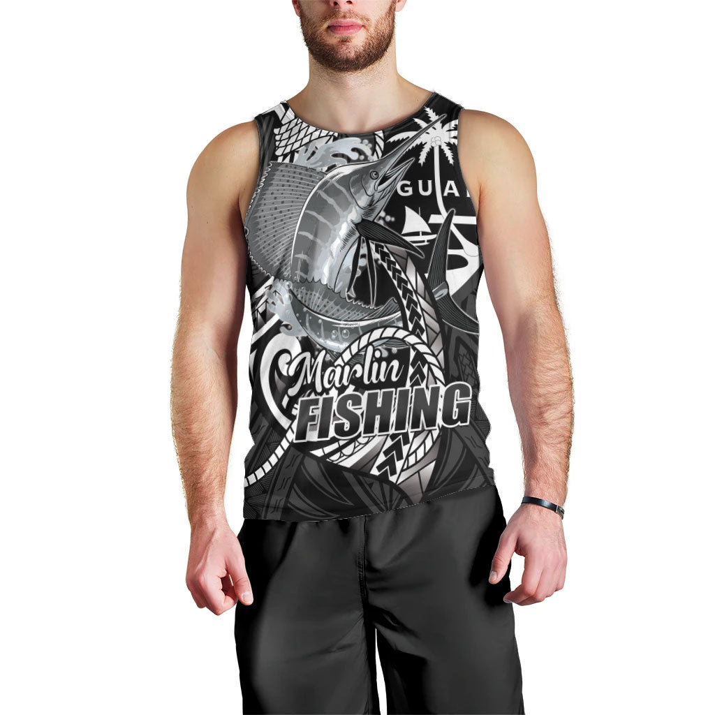 Guam Blue Marlin Fishing Men Tank Top Guahan Fish Hook Tattoo Black Version LT14 - Polynesian Pride