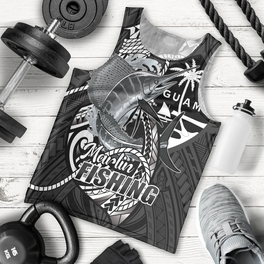 Guam Blue Marlin Fishing Men Tank Top Guahan Fish Hook Tattoo Black Version LT14 - Polynesian Pride