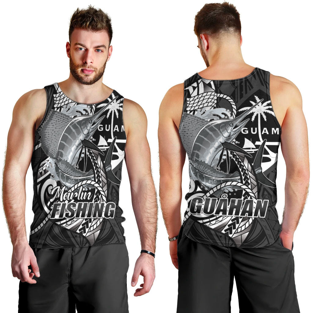 Guam Blue Marlin Fishing Men Tank Top Guahan Fish Hook Tattoo Black Version LT14 - Polynesian Pride