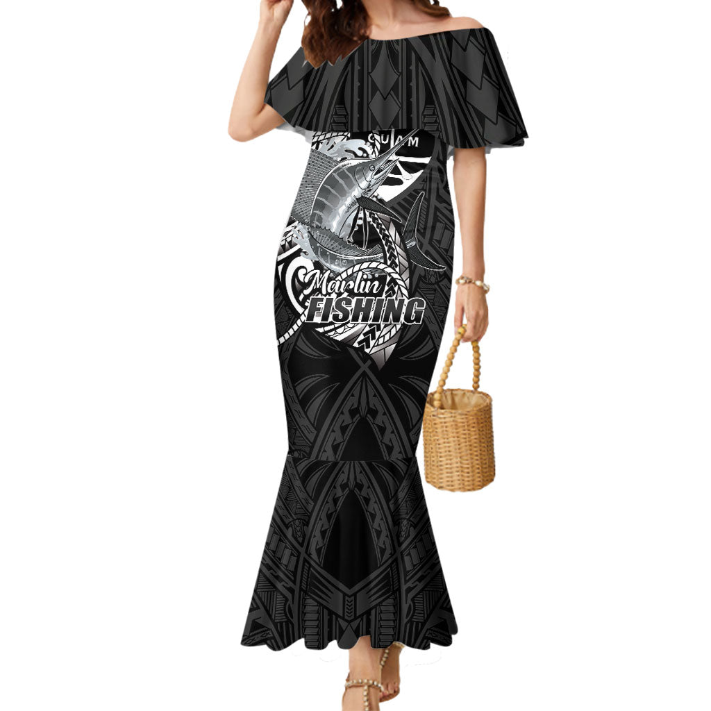Guam Blue Marlin Fishing Mermaid Dress Guahan Fish Hook Tattoo Black Version