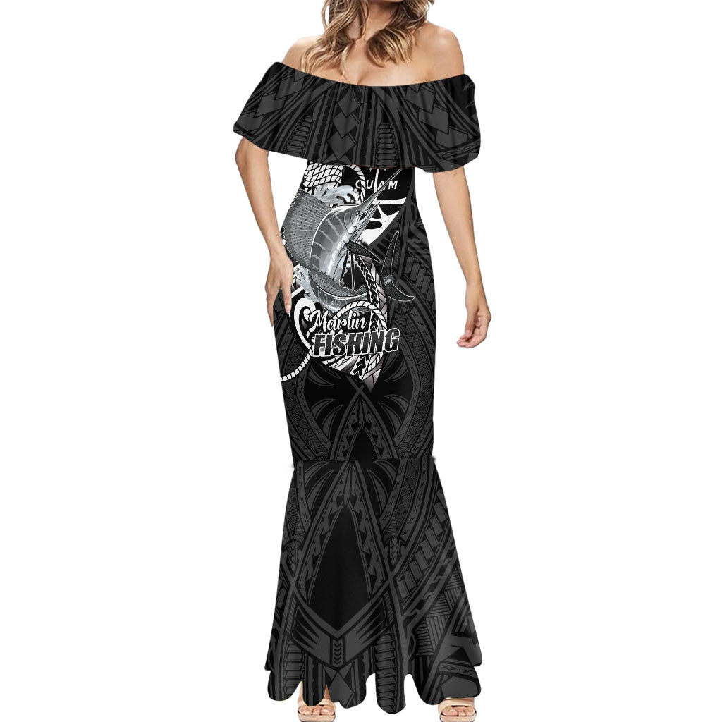 Guam Blue Marlin Fishing Mermaid Dress Guahan Fish Hook Tattoo Black Version LT14 - Polynesian Pride