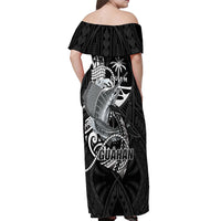 Guam Blue Marlin Fishing Off Shoulder Maxi Dress Guahan Fish Hook Tattoo Black Version LT14 - Polynesian Pride