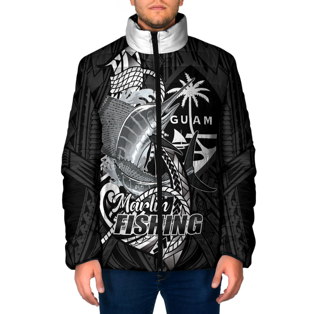 Guam Blue Marlin Fishing Padded Jacket Guahan Fish Hook Tattoo Black Version