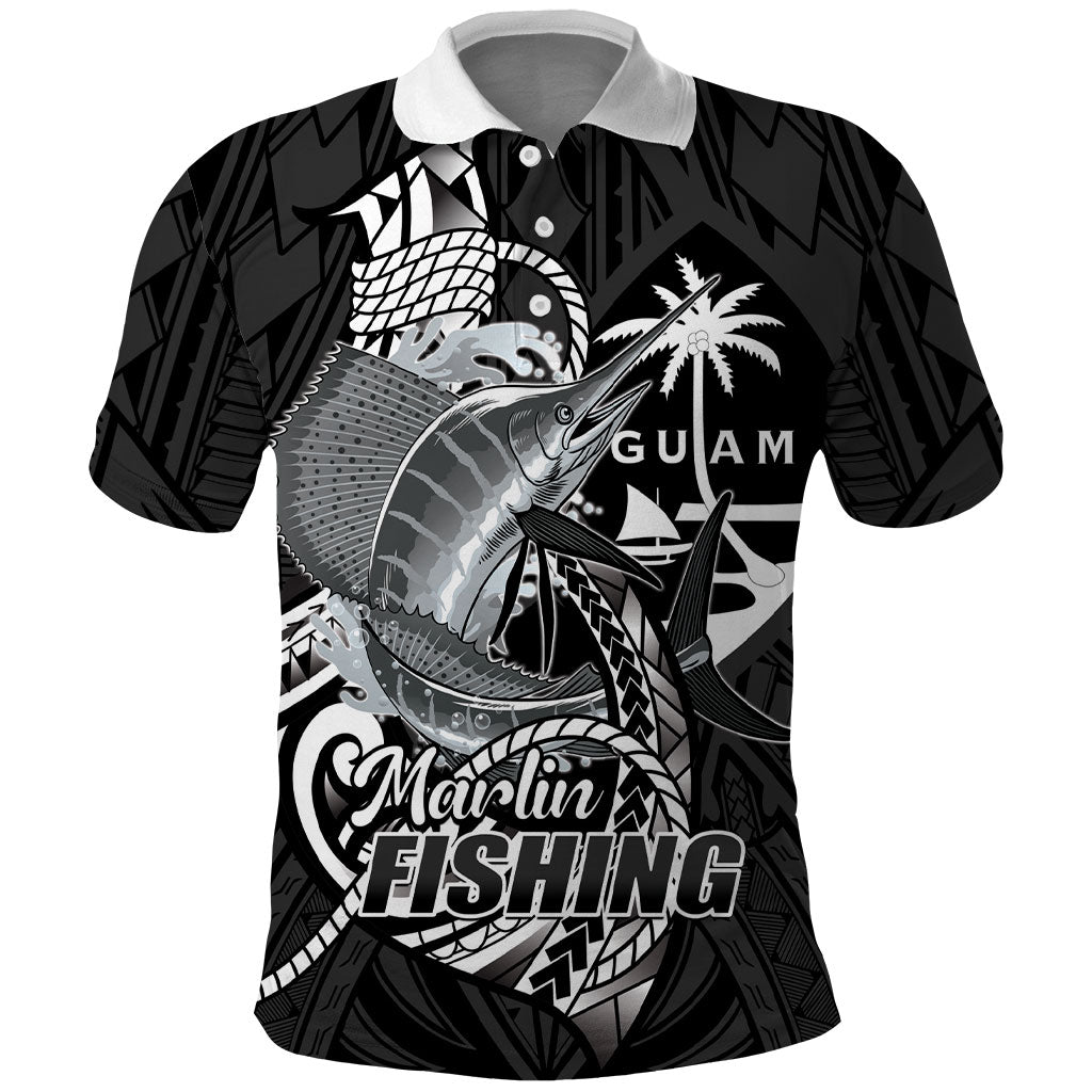 Guam Blue Marlin Fishing Polo Shirt Guahan Fish Hook Tattoo Black Version