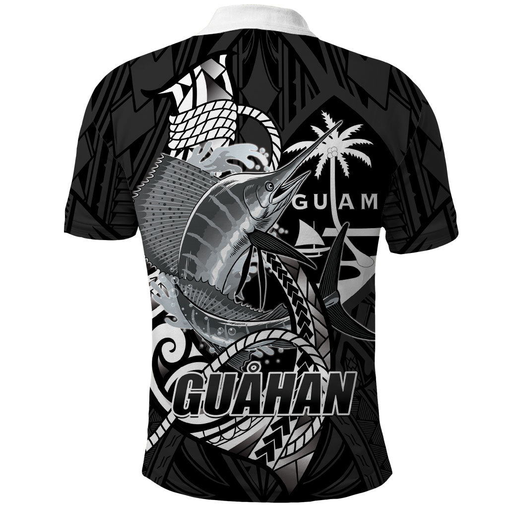 Guam Blue Marlin Fishing Polo Shirt Guahan Fish Hook Tattoo Black Version LT14 - Polynesian Pride