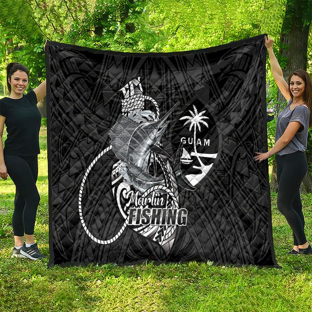 Guam Blue Marlin Fishing Quilt Guahan Fish Hook Tattoo Black Version LT14 - Polynesian Pride