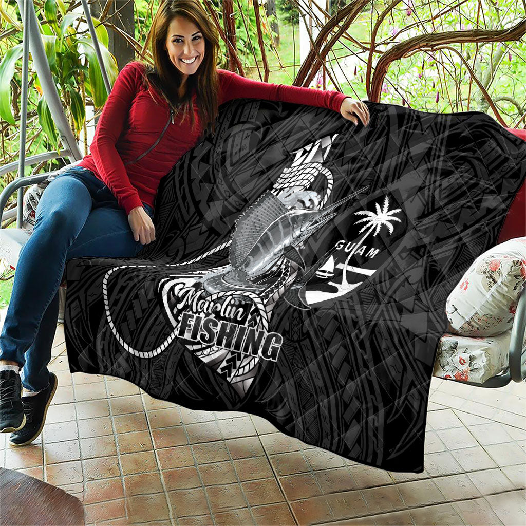 Guam Blue Marlin Fishing Quilt Guahan Fish Hook Tattoo Black Version LT14 - Polynesian Pride