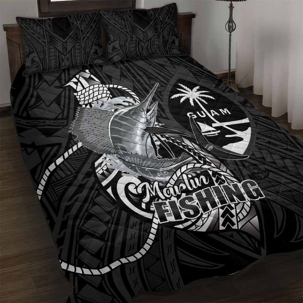 Guam Blue Marlin Fishing Quilt Bed Set Guahan Fish Hook Tattoo Black Version LT14 Black - Polynesian Pride